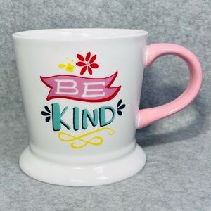 Be Kind Clay Art Mug Oversized Pink Handle Multicolored Ceramic Teacher Coworker